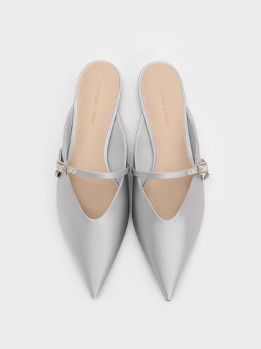 Gi&agrave;y mules mũi nhọn Satin Teardrop-Crystal, Bạc, hi-res