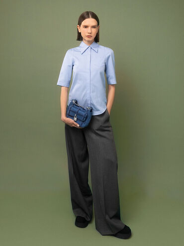 Suki Denim Padlock Shoulder Bag, Denim Blue, hi-res