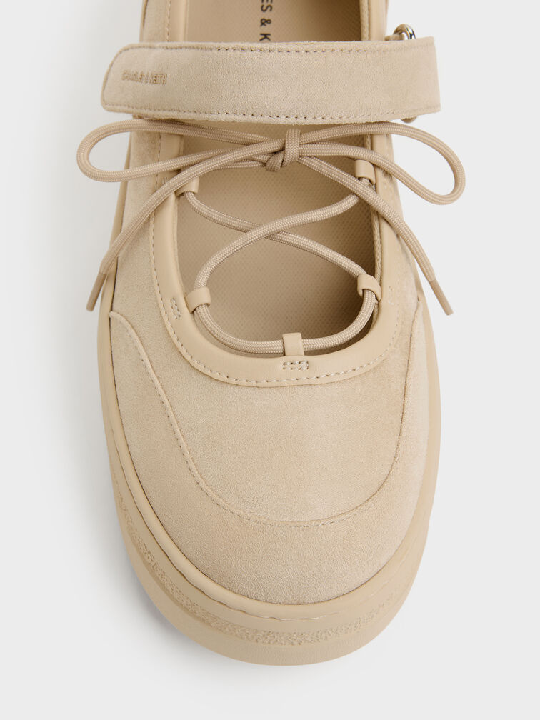 Faux Suede Mary Jane Platform Sneakers, Beige, hi-res