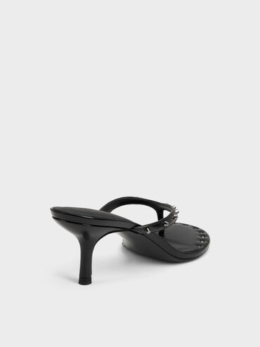 Briella Studded Heeled Thong Sandals, Black, hi-res