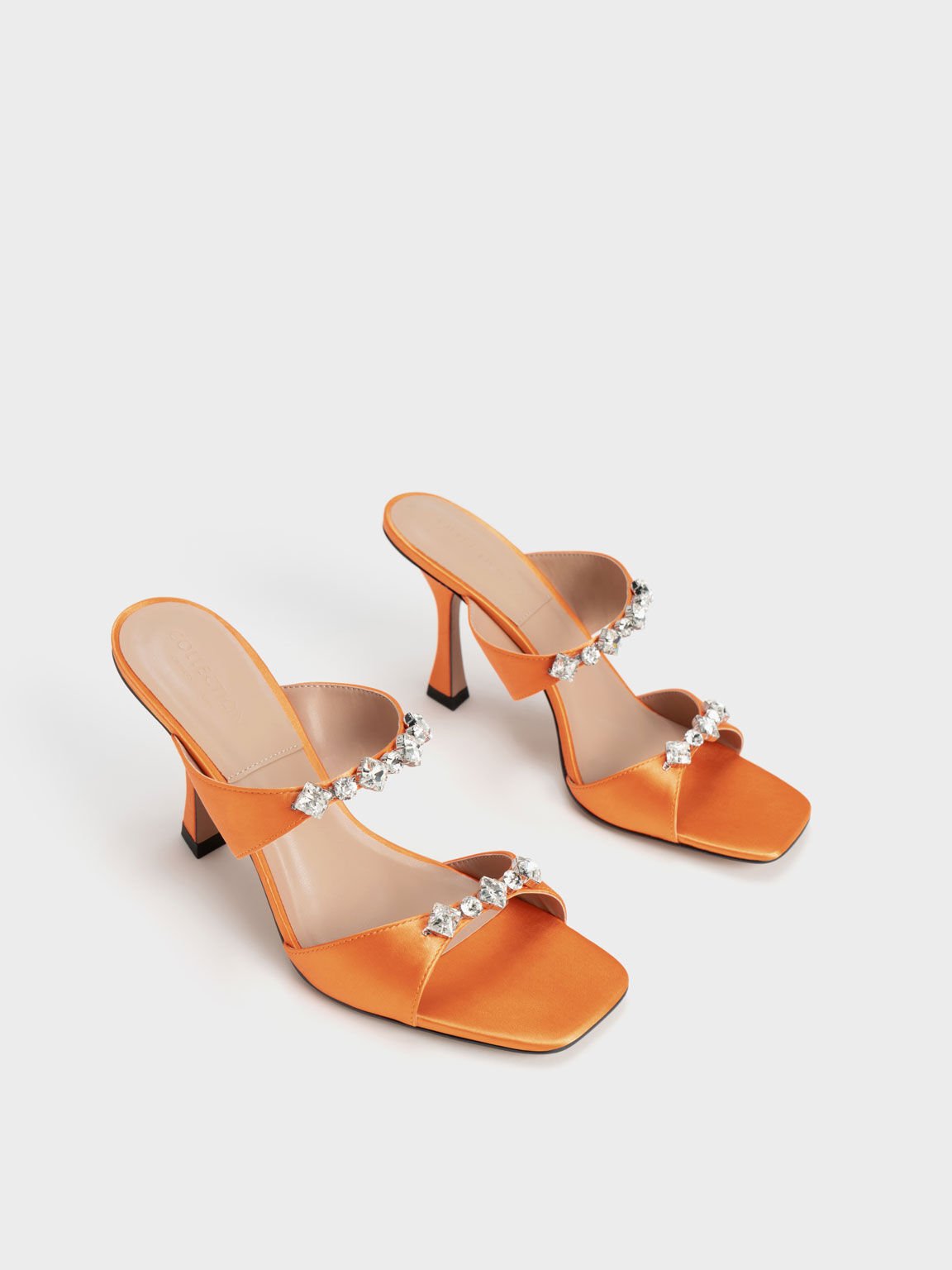 Metallic Gem-Encrusted Sandals, Orange, hi-res