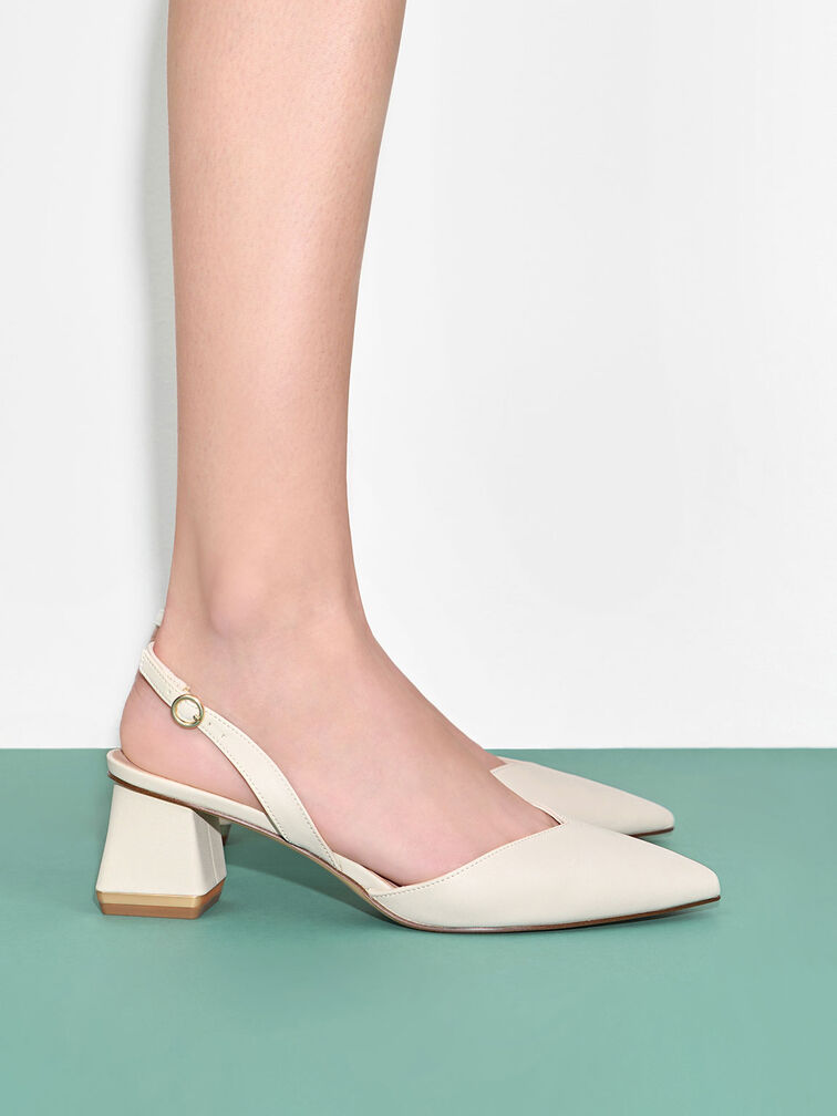 Katarina Trapeze Heel Slingback Pumps, Chalk, hi-res