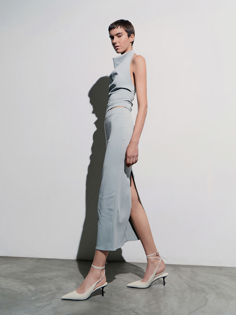 Gi&agrave;y cao g&oacute;t mũi nhọn Textured Tie-Around Pointed-Toe, Kem, hi-res