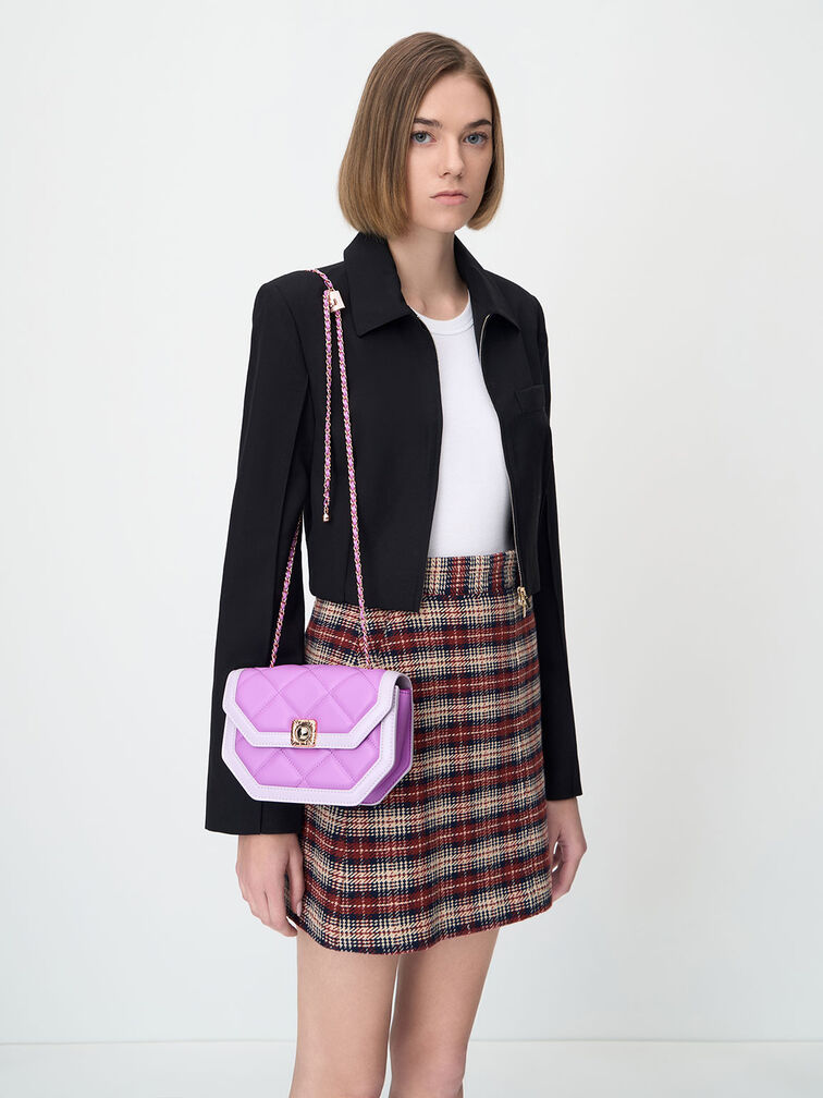 Túi đeo vai nữ Avis Two-Tone Geometric, Tím violet, hi-res