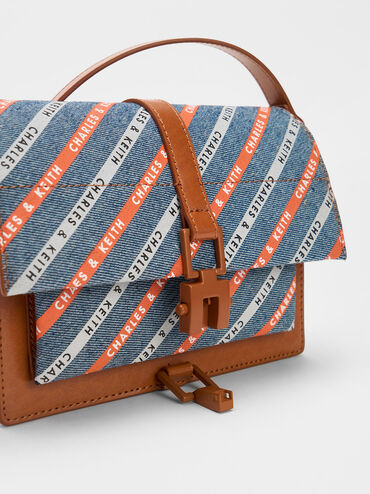 Túi đeo chéo phom chữ nhật Dua Striped Denim Buckled, Nhiều màu, hi-res