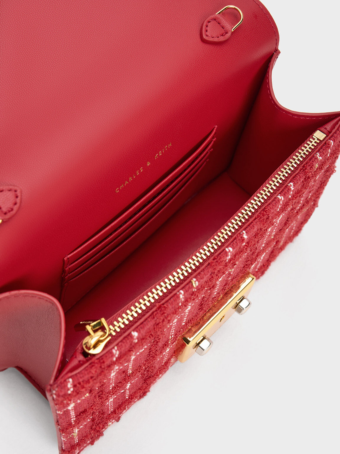 Túi đeo vai hình hộp Eudora Tweed, Đỏ, hi-res