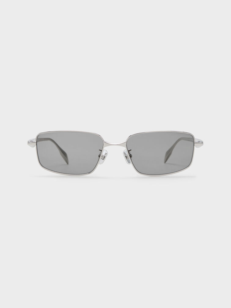 Celestia Rectangular Clear Sunglasses, Silver, hi-res