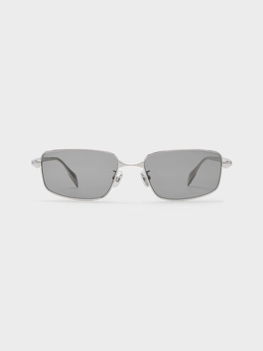 Celestia Rectangular Clear Sunglasses, Silver, hi-res