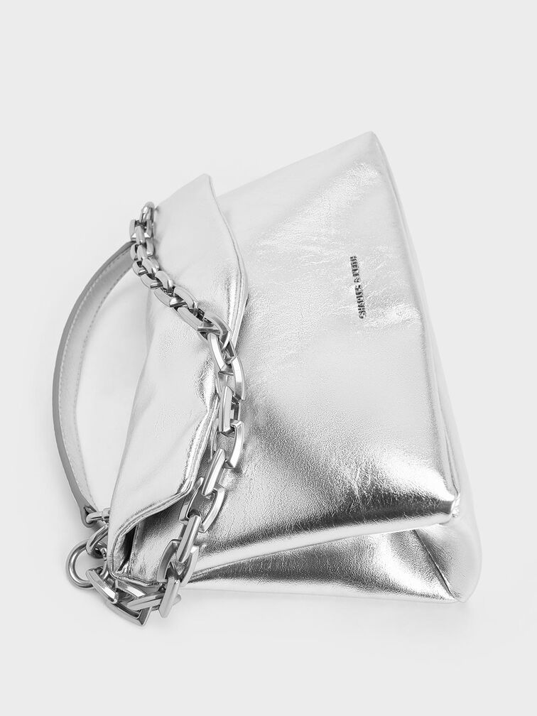 Andromeda Metallic Chunky-Chain Top Handle Bag, Silver, hi-res