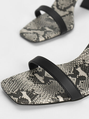 Giày sandals cao gót Snake-Print Ankle Strap, Hoạ tiết da báo, hi-res