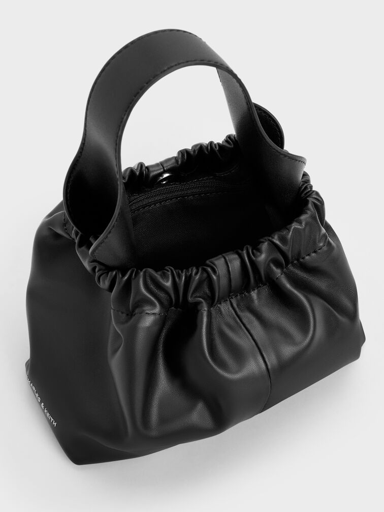 Ally Ruched Chain-Handle Bag, Noir, hi-res