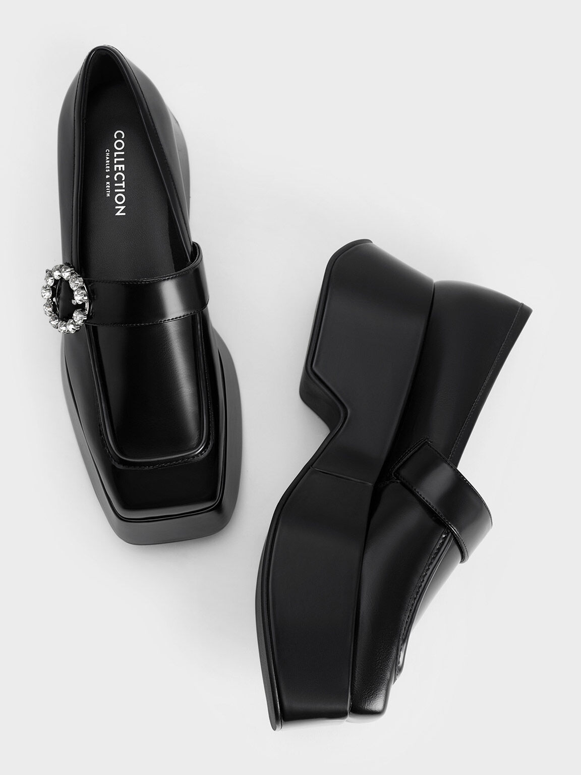 Giày loafer đế chunky Gem-Embellished, Đen, hi-res