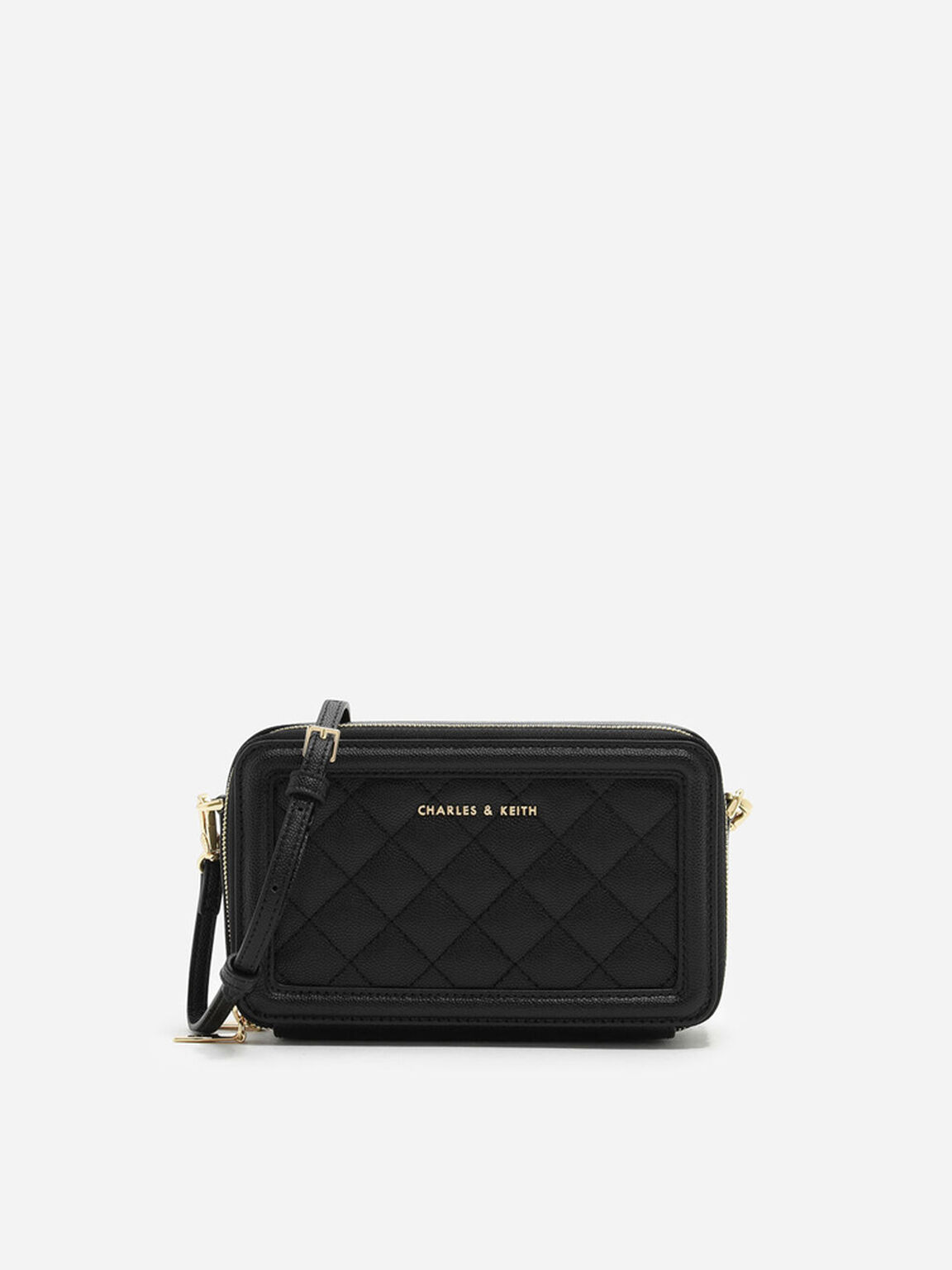 Quilted Boxy Long Wallet, Black, hi-res