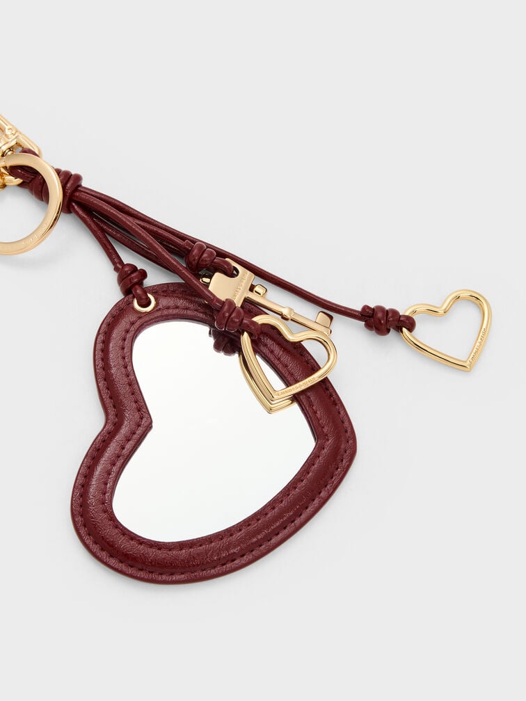 Ciara Heart & Key Charm, Burgundy, hi-res