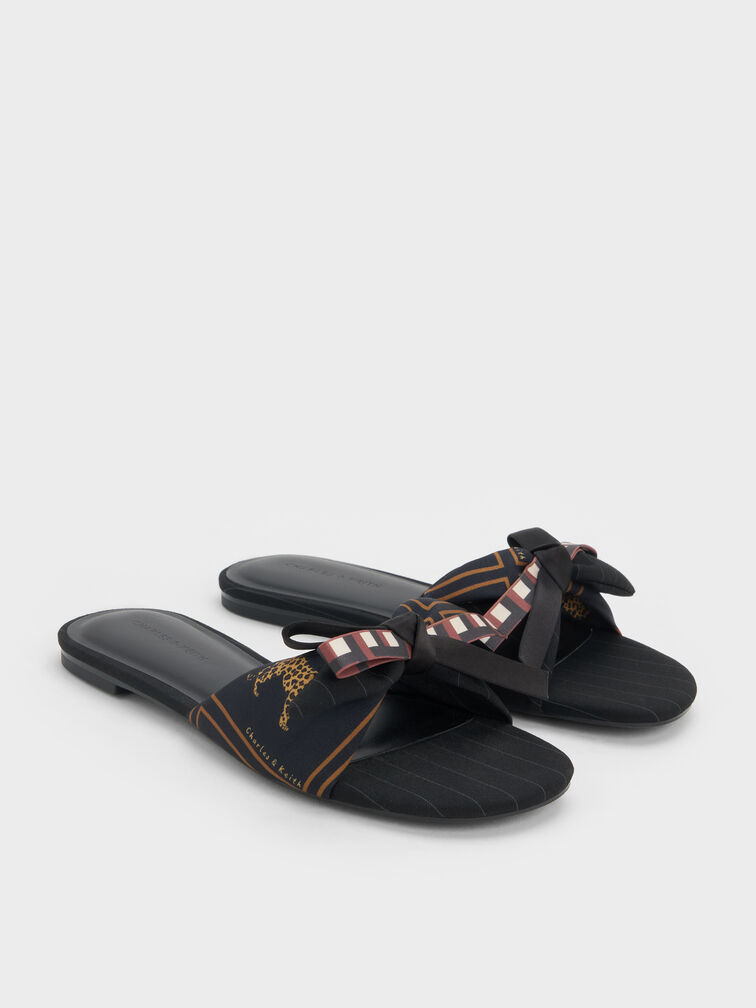 D&eacute;p quai ngang Satin Printed Bow, Đen họa tiết, hi-res