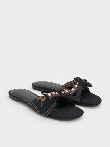 D&eacute;p quai ngang Satin Printed Bow, Đen họa tiết, hi-res