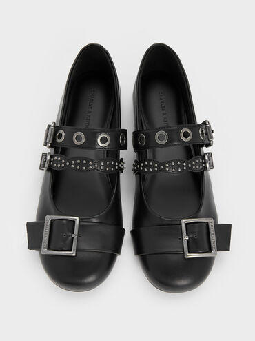 Aether Grommet Studded Mary Jane Flats, Black, hi-res