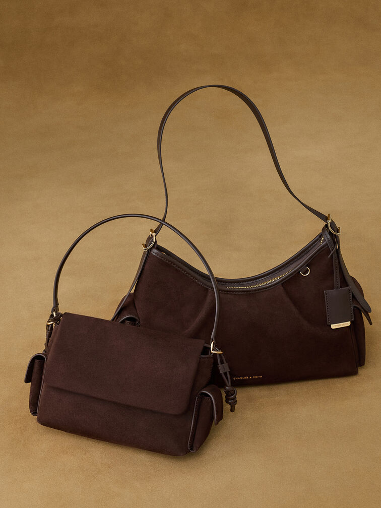 Túi xách phom chữ nhật Khai Recycled Suede, Nâu sẫm, hi-res