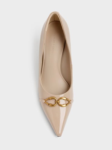 Gi&agrave;y cao g&oacute;t b&iacute;t mũi Patent Metallic-Buckle nude, Nude, hi-res