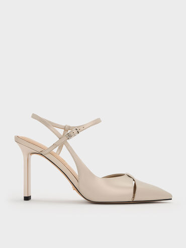 Pearlescent Leather Cut-Out Pointed-Toe Blade-Heel Pumps, Ivory, hi-res