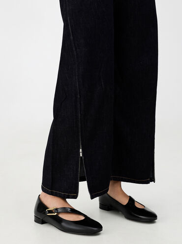 Daena Leather Asymmetric-Strap Mary Janes, Black Boxed, hi-res