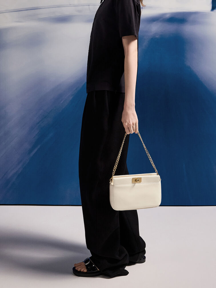 Lennie Chain-Handle Shoulder Bag, Cream, hi-res