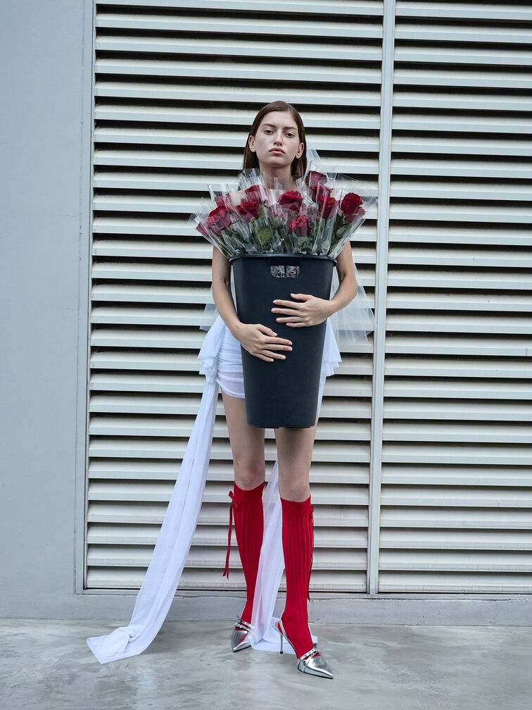 Jessy Metallic Leather Bow Slingback Pumps, Silver, hi-res