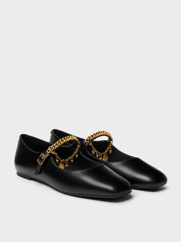 Gi&agrave;y b&uacute;p b&ecirc; đế bệt Double-Chain Charm đen, Đen, hi-res