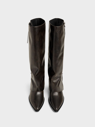 Aether Tassel-Zip Knee-High Boots, Dark Brown, hi-res