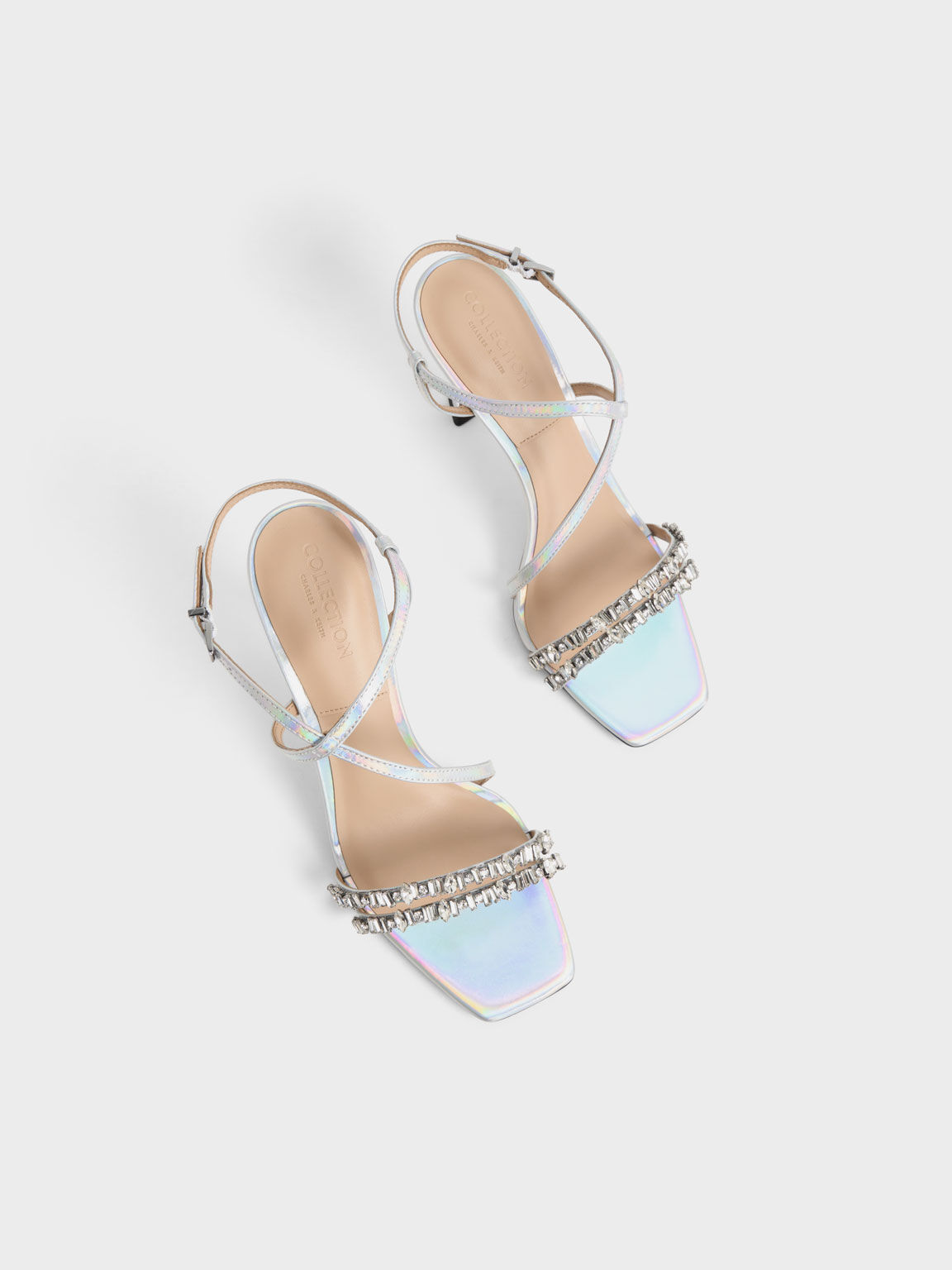 Giày sandals cao gót đính đá Holographic Leather Gem-Embellished, Nhiều màu, hi-res
