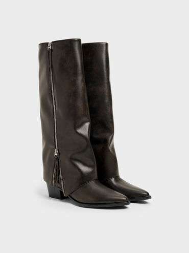 Aether Tassel-Zip Knee-High Boots, Dark Brown, hi-res
