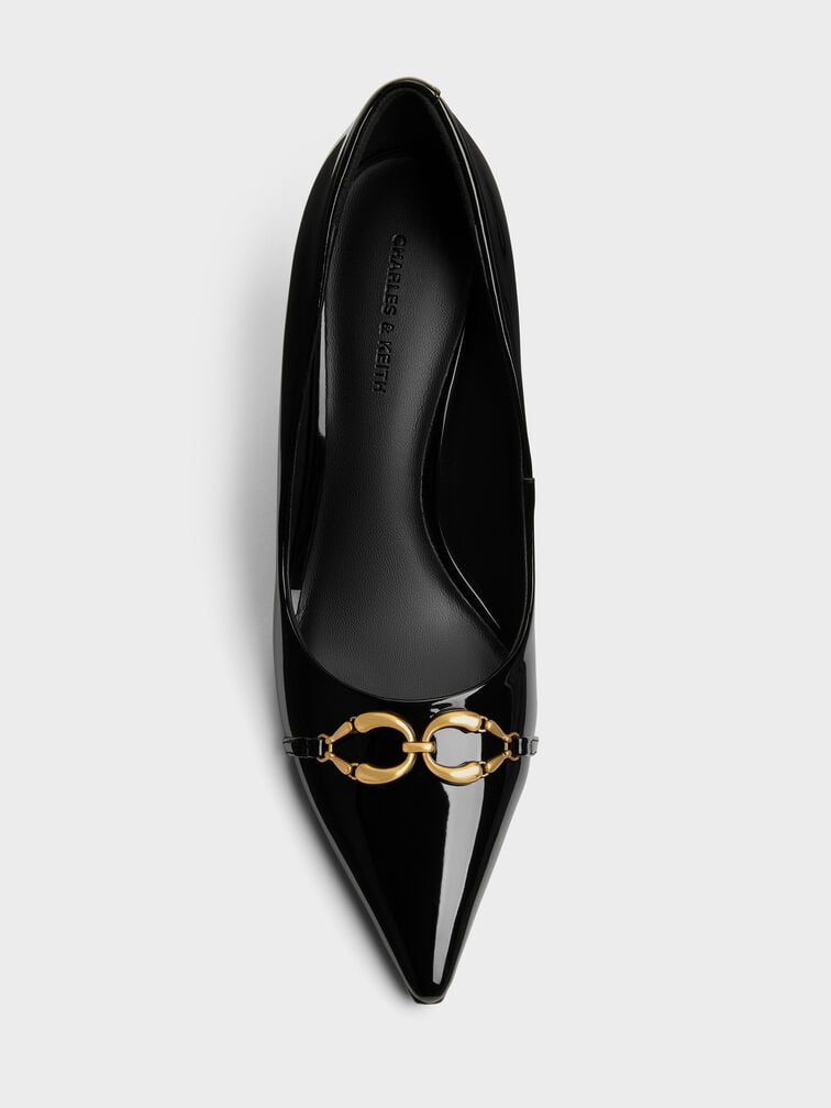 Gi&agrave;y cao g&oacute;t b&iacute;t mũi Patent Metallic-Buckle đen b&oacute;ng, Đen b&oacute;ng, hi-res