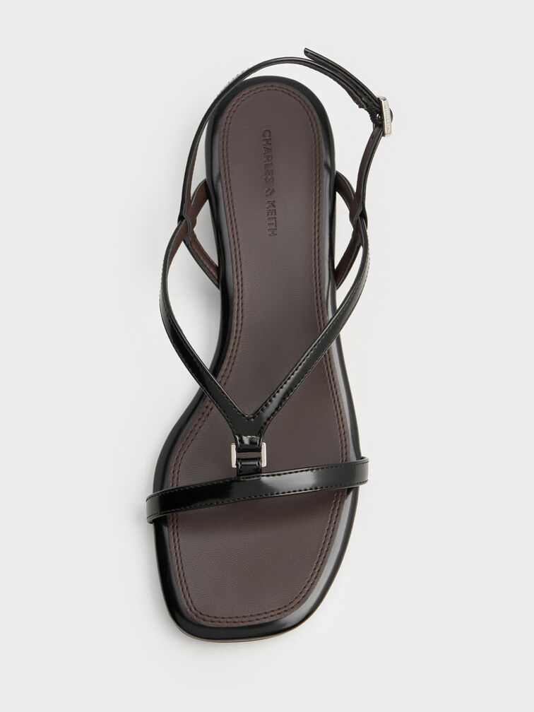 V-Strap Heeled Slingback Sandals, Black Boxed, hi-res