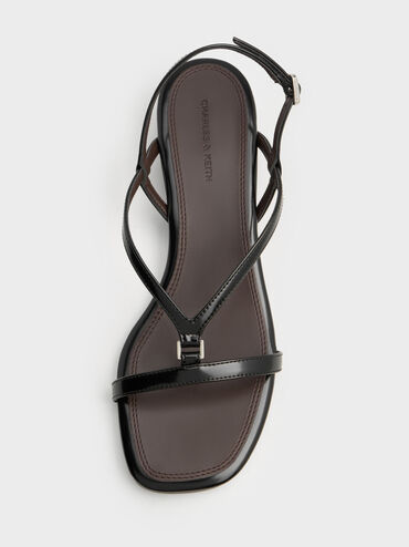 V-Strap Heeled Slingback Sandals, Black Boxed, hi-res