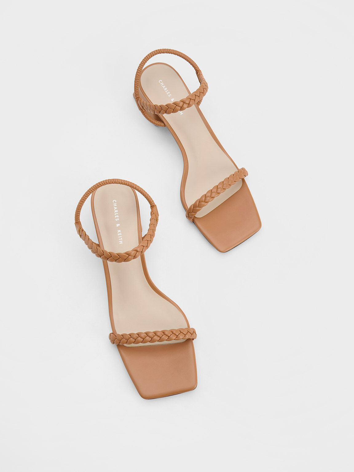 Giày sandals cao gót quai mảnh Braided Back Strap, Vàng caramel, hi-res