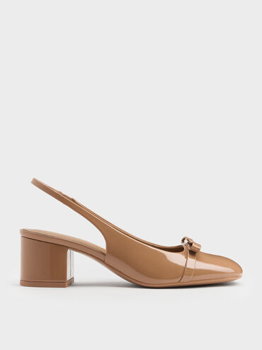 Dorian Patent Bow Block-Heel Slingback Pumps, Caramel, hi-res