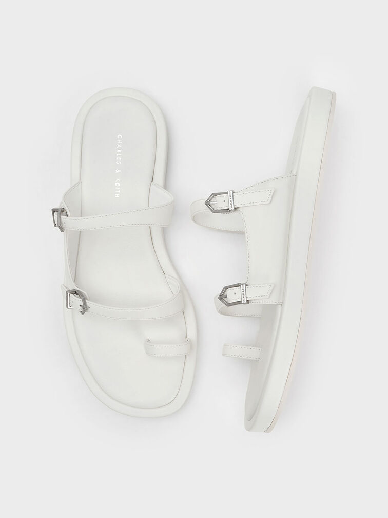 Giày sandals khóa đôi Double Buckle Toe-Loop, Trắng, hi-res