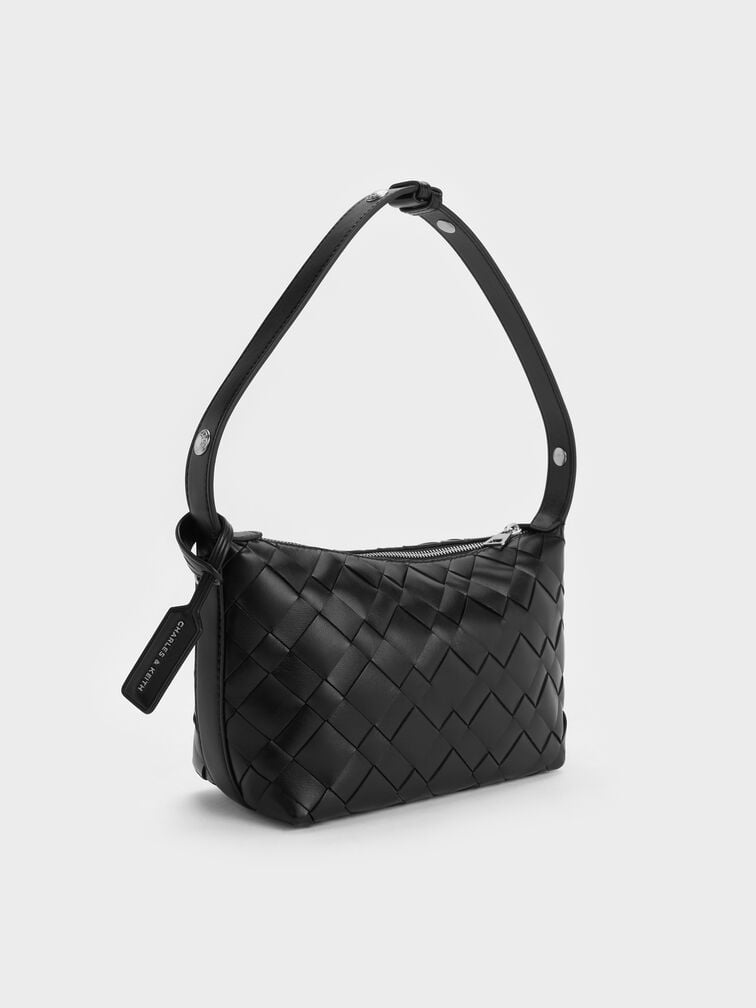T&uacute;i đeo vai phom chữ nhật Ivette Woven, Noir, hi-res