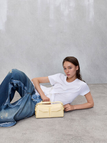 Rachel Front-Pocket Chain Shoulder Bag, Butter Yellow, hi-res