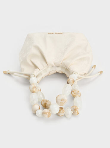 Aviary Jacquard Beaded-Handle Bag, Cream, hi-res