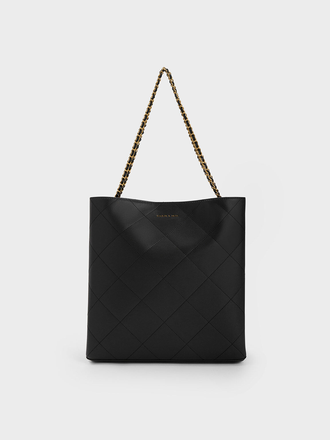 Túi tote Braided Handle Quilted, Đen, hi-res