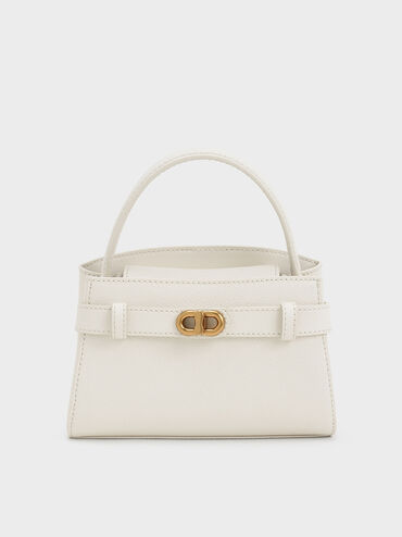 Túi xách phom hình thang Aubrielle Metallic-Buckle, Kem, hi-res