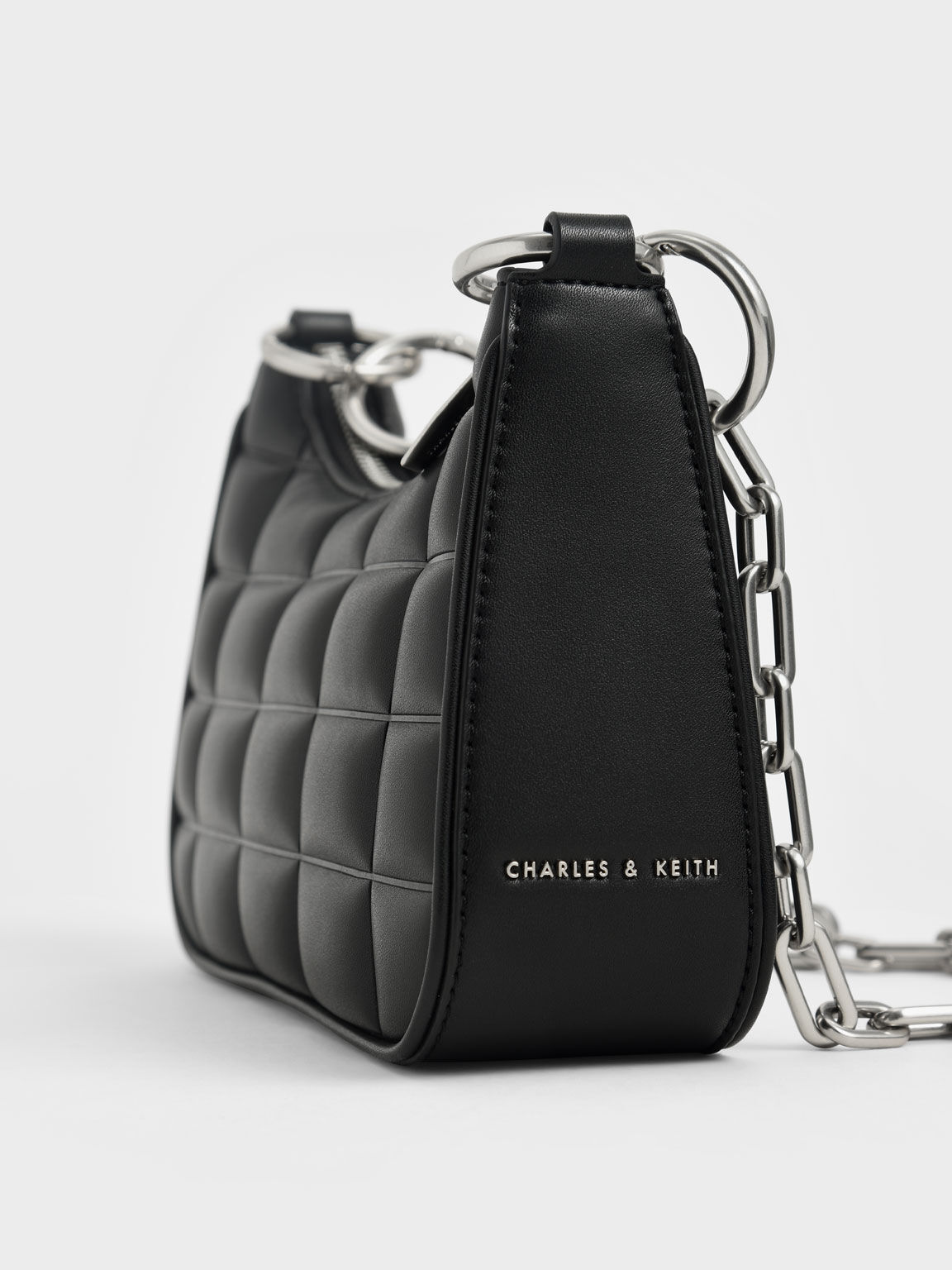 Maze Quilted Chain Shoulder Bag, Black, hi-res