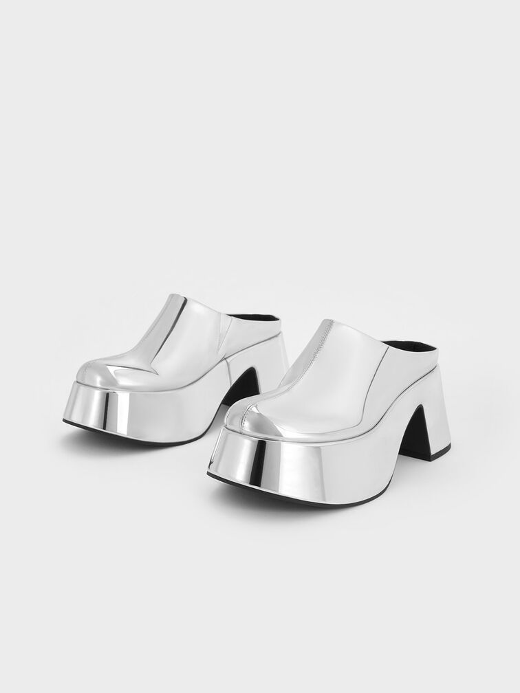 Giày mules cao gót Rubina Metallic Platform, Bạc, hi-res