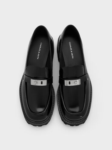 Lando Metallic-Accent Platform Loafers, Black Boxed, hi-res