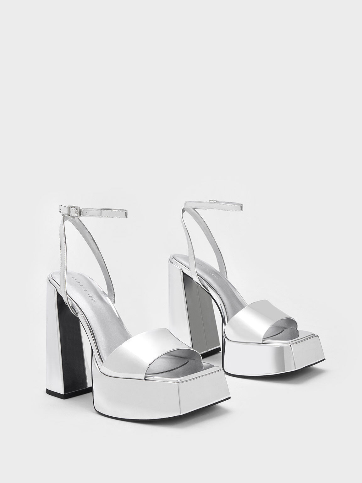 Metallic Platform Ankle-Strap Sandals, Silver, hi-res