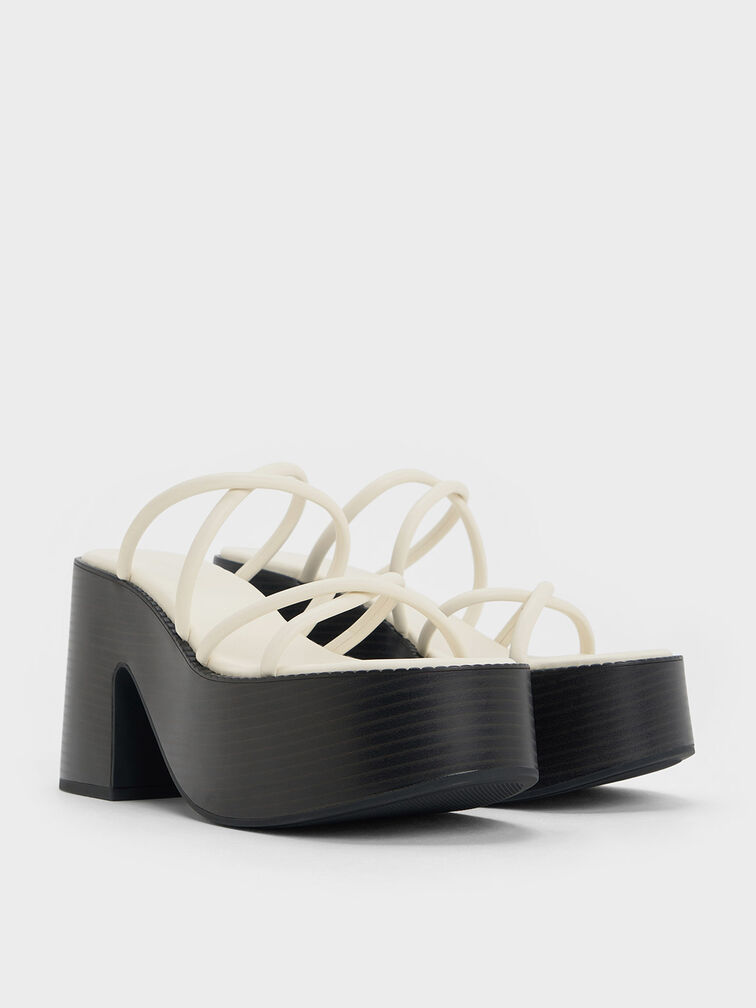Strappy Crossover Platform Mules, Cream, hi-res