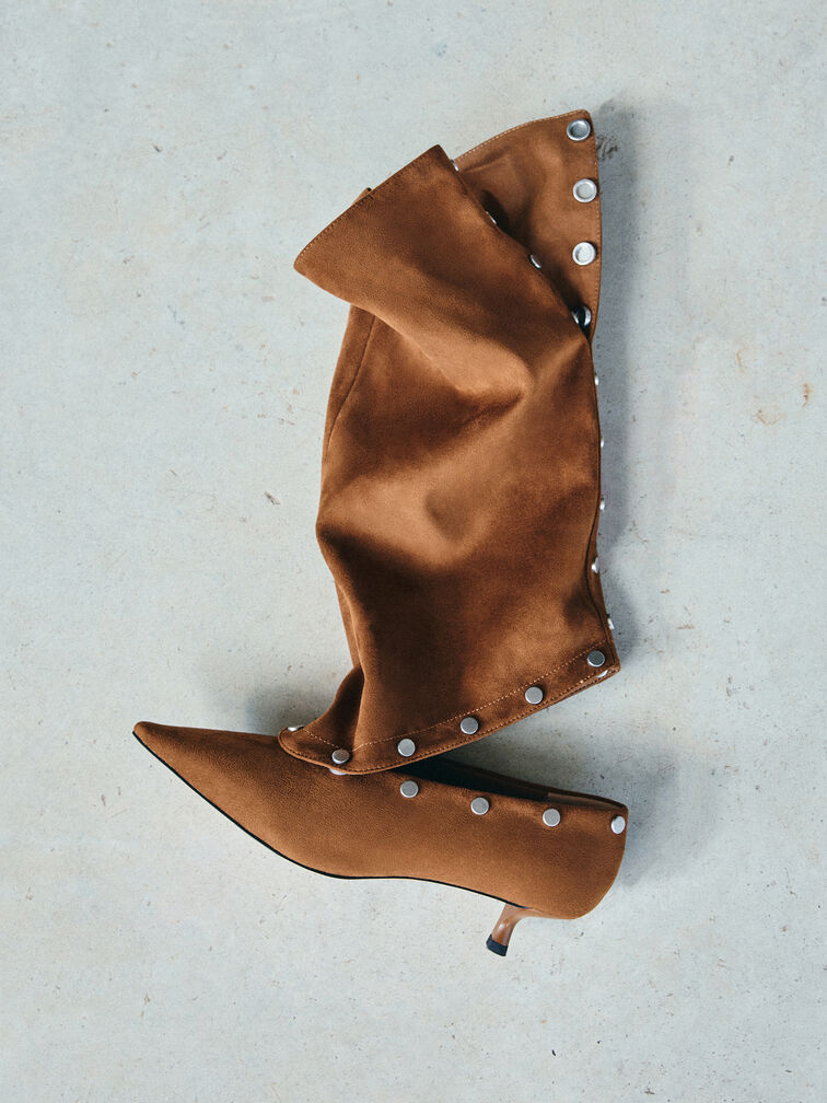 Boots cao g&oacute;t Gael Faux Suede Studded, N&acirc;u, hi-res
