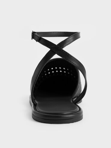 Giày mules hở gót Woven Ankle-Strap, Đen, hi-res