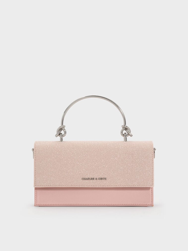 Kristine Glittered Wallet On Chain, Pink, hi-res